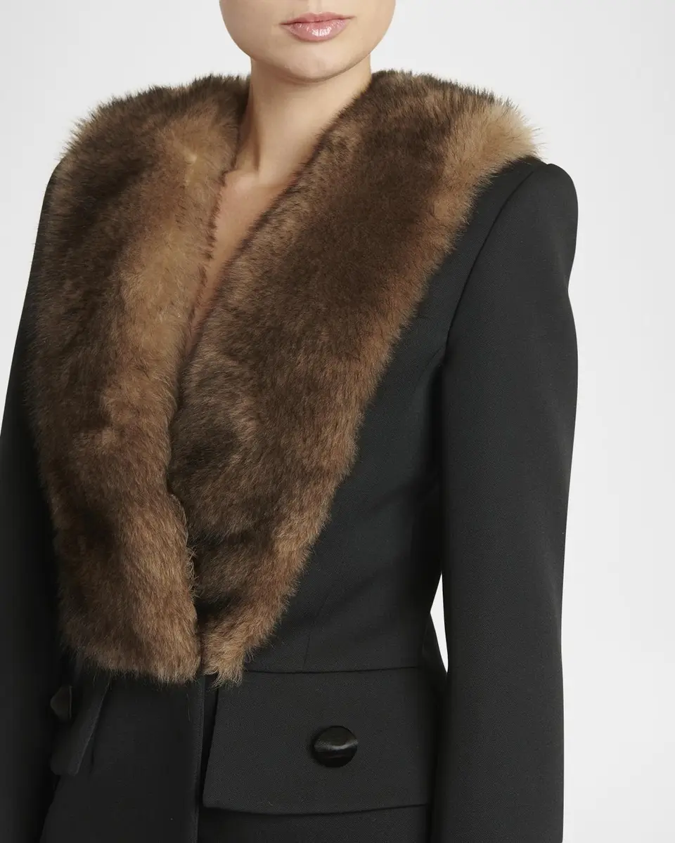 Valentino Garavani Faux Fur Lapel Tailored A-Line Coat | Thumbnail 5
