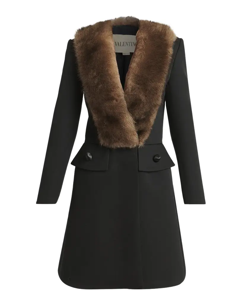 Valentino Garavani Faux Fur Lapel Tailored A-Line Coat | Image 1 Valentino Garavani Faux Fur Lapel Tailored A-Line Coat | Image 1