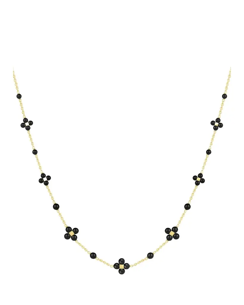 18K Yellow Gold Black Onyx Sequence Necklace, 18"L