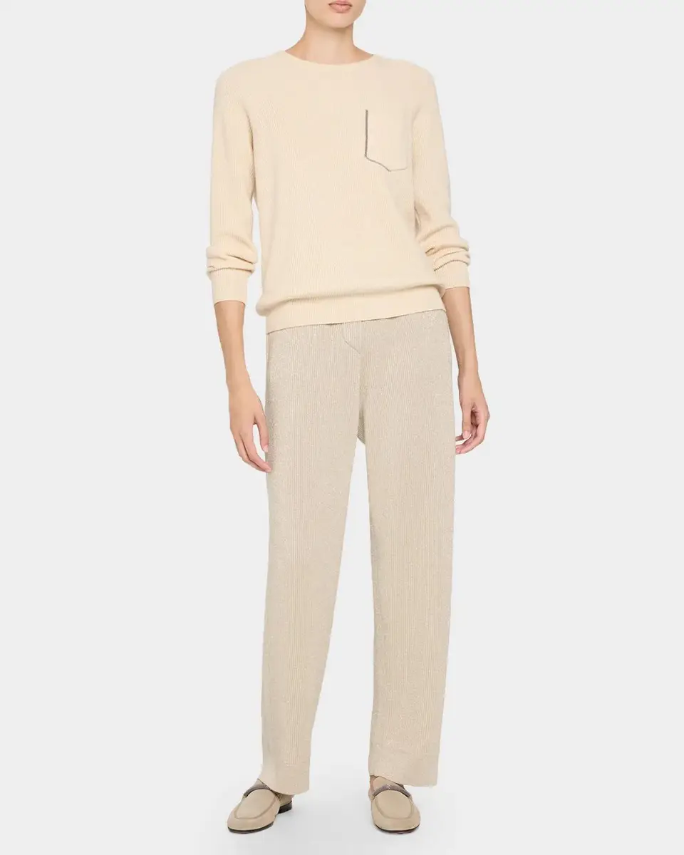 Brunello Cucinelli Sparkling Cashmere Knit Straight-Leg Pants | Thumbnail 2