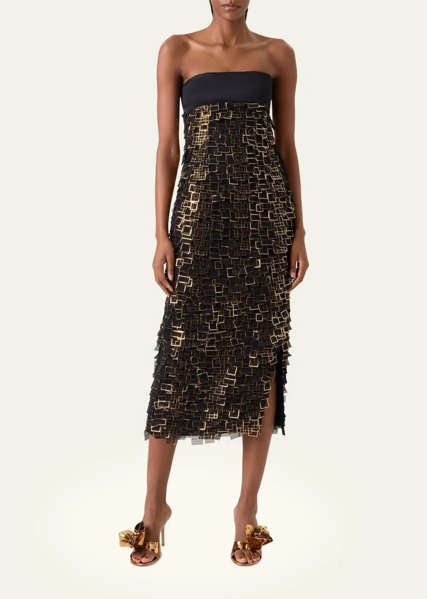 Akris Strapless Empire Layered Metallic Organza Midi Dress | Thumbnail 2