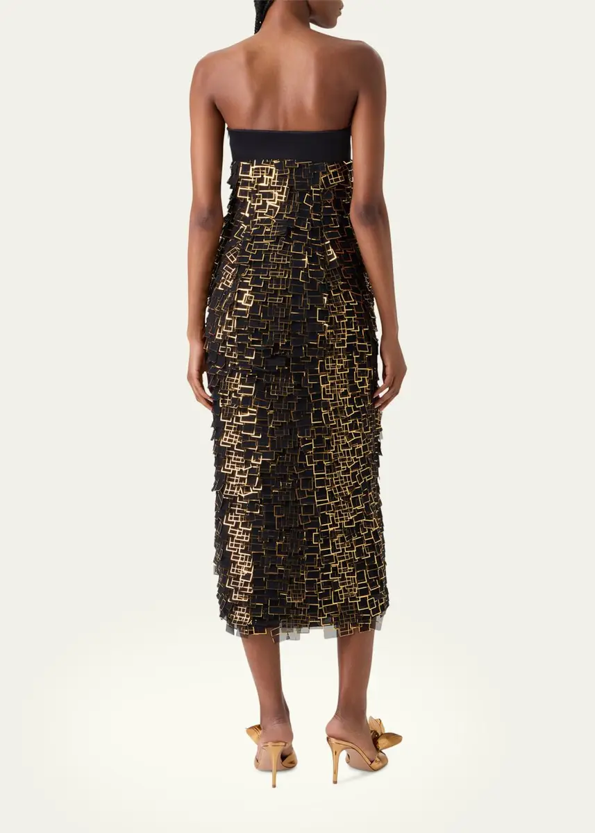 Akris Strapless Empire Layered Metallic Organza Midi Dress | Thumbnail 3