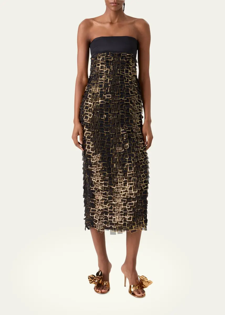 Akris Strapless Empire Layered Metallic Organza Midi Dress | Thumbnail 4