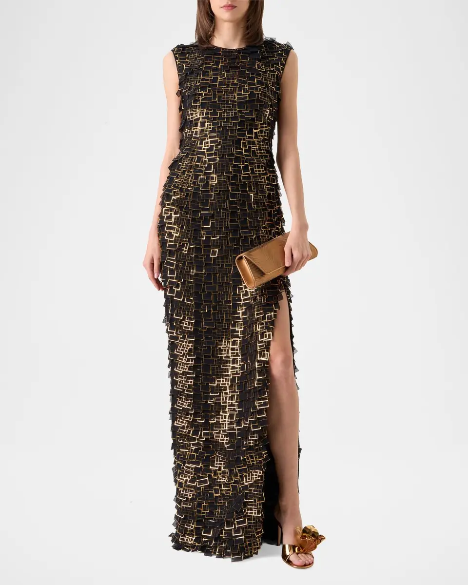 Akris Metallic Organza Tiles Sleeveless Column Gown | Thumbnail 2 Akris Metallic Organza Tiles Sleeveless Column Gown | Thumbnail 2