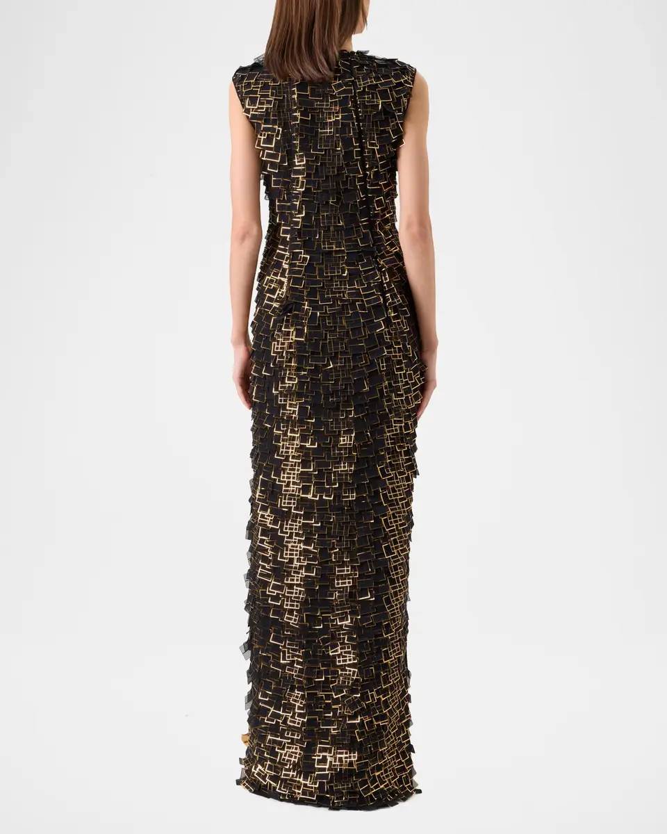 Akris Metallic Organza Tiles Sleeveless Column Gown | Thumbnail 3 Akris Metallic Organza Tiles Sleeveless Column Gown | Thumbnail 3