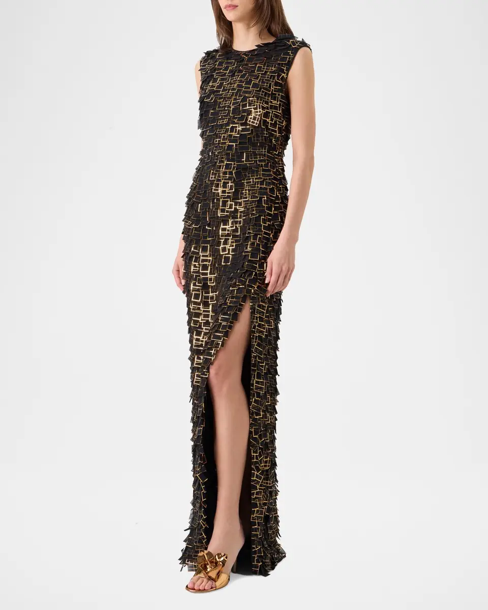 Akris Metallic Organza Tiles Sleeveless Column Gown | Thumbnail 4 Akris Metallic Organza Tiles Sleeveless Column Gown | Thumbnail 4