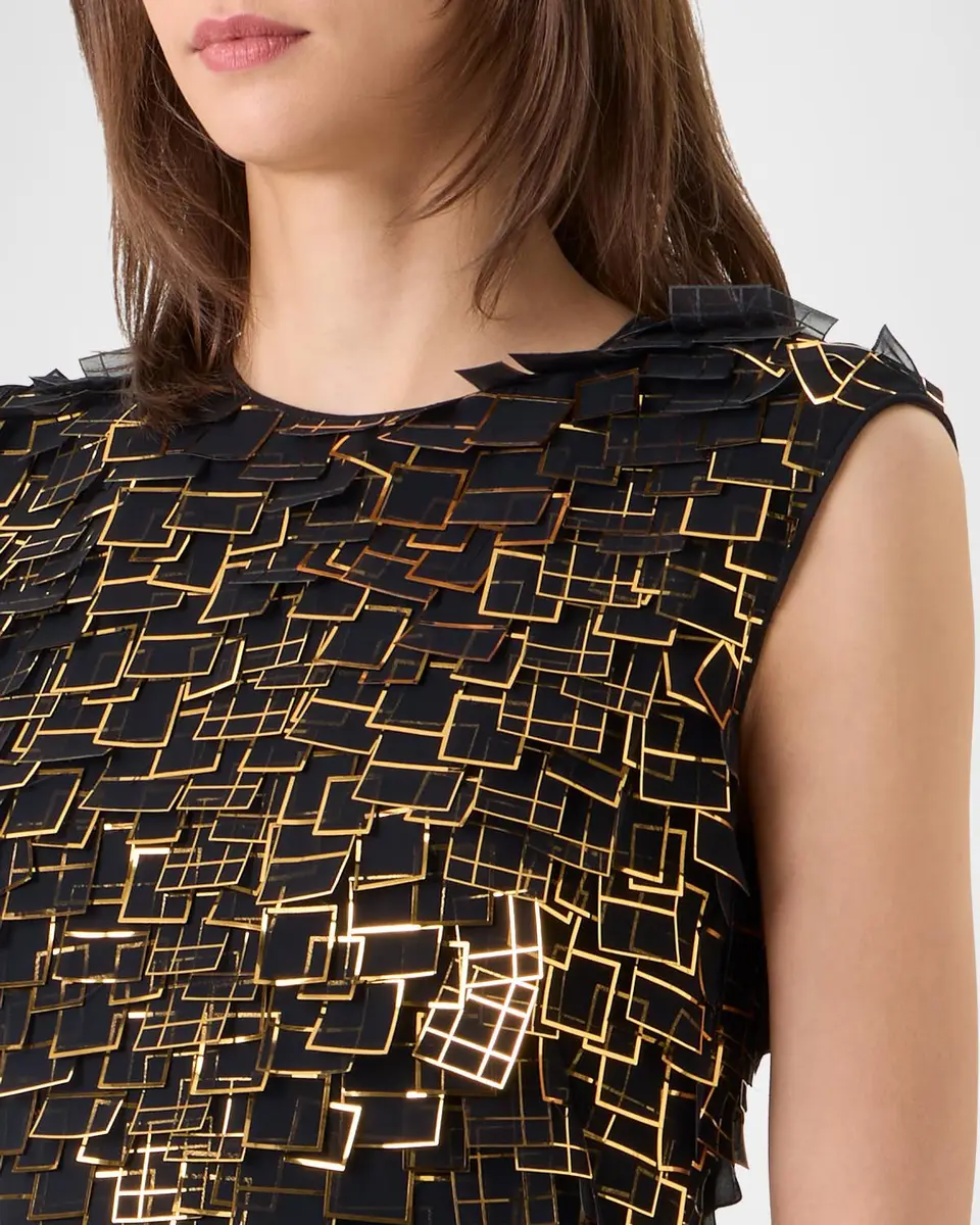 Akris Metallic Organza Tiles Sleeveless Column Gown | Thumbnail 5 Akris Metallic Organza Tiles Sleeveless Column Gown | Thumbnail 5