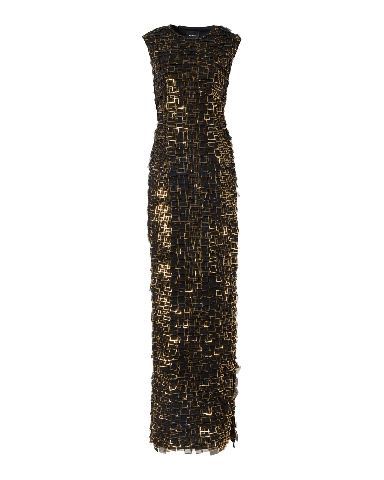 Akris Metallic Organza Tiles Sleeveless Column Gown