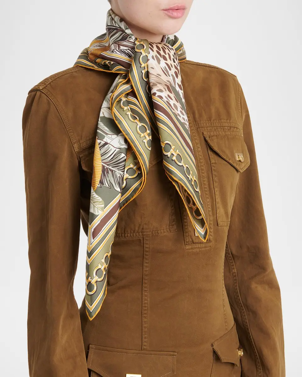 Ferragamo Poised Leopards Print Silk Scarf | Thumbnail 3