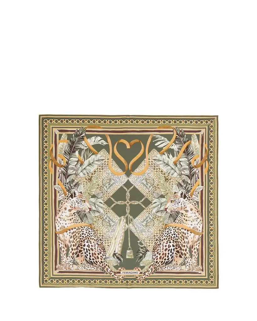 Ferragamo Poised Leopards Print Silk Scarf | Image 1 Ferragamo Poised Leopards Print Silk Scarf | Image 1