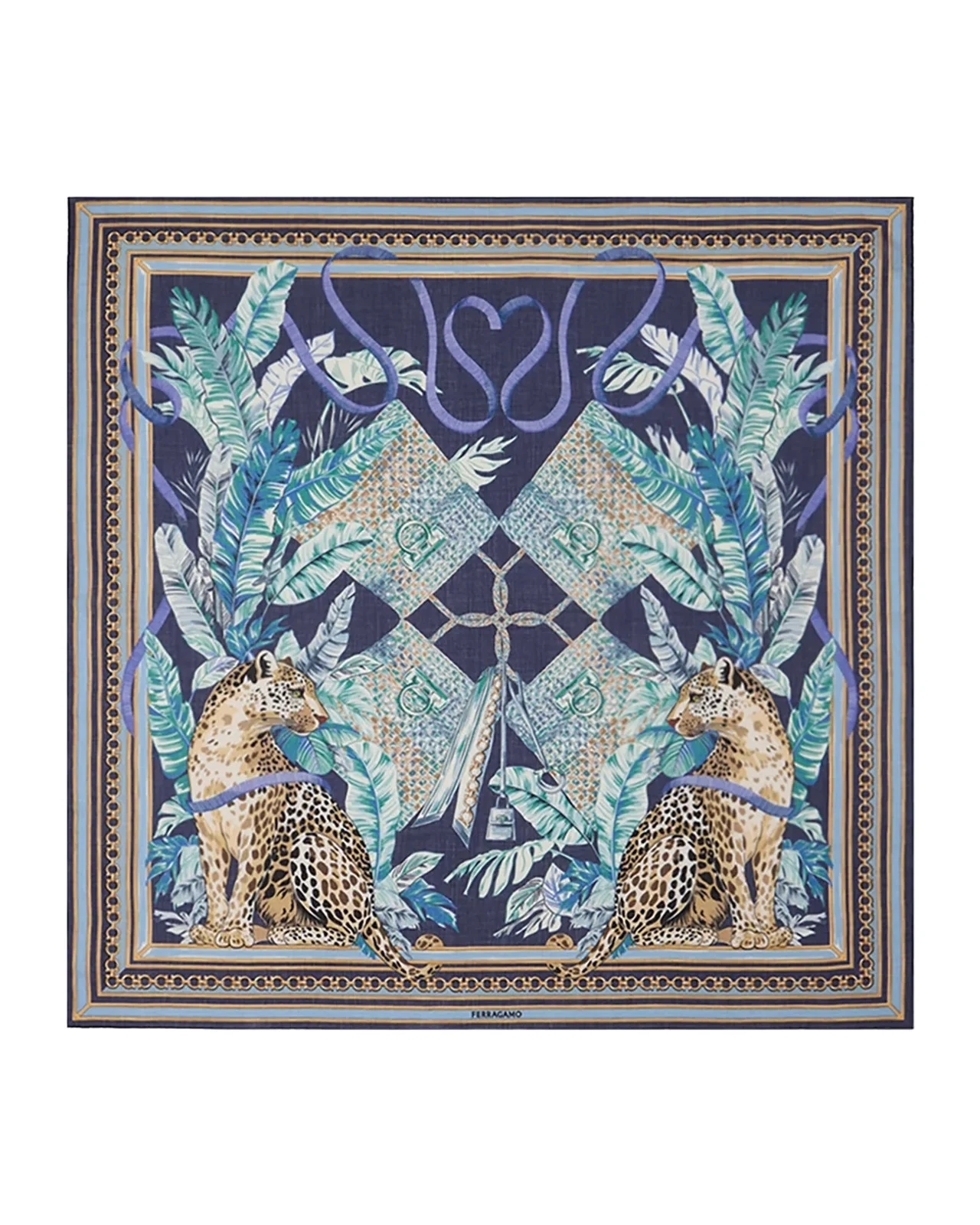 Ferragamo Poised Leopards Print Silk Scarf