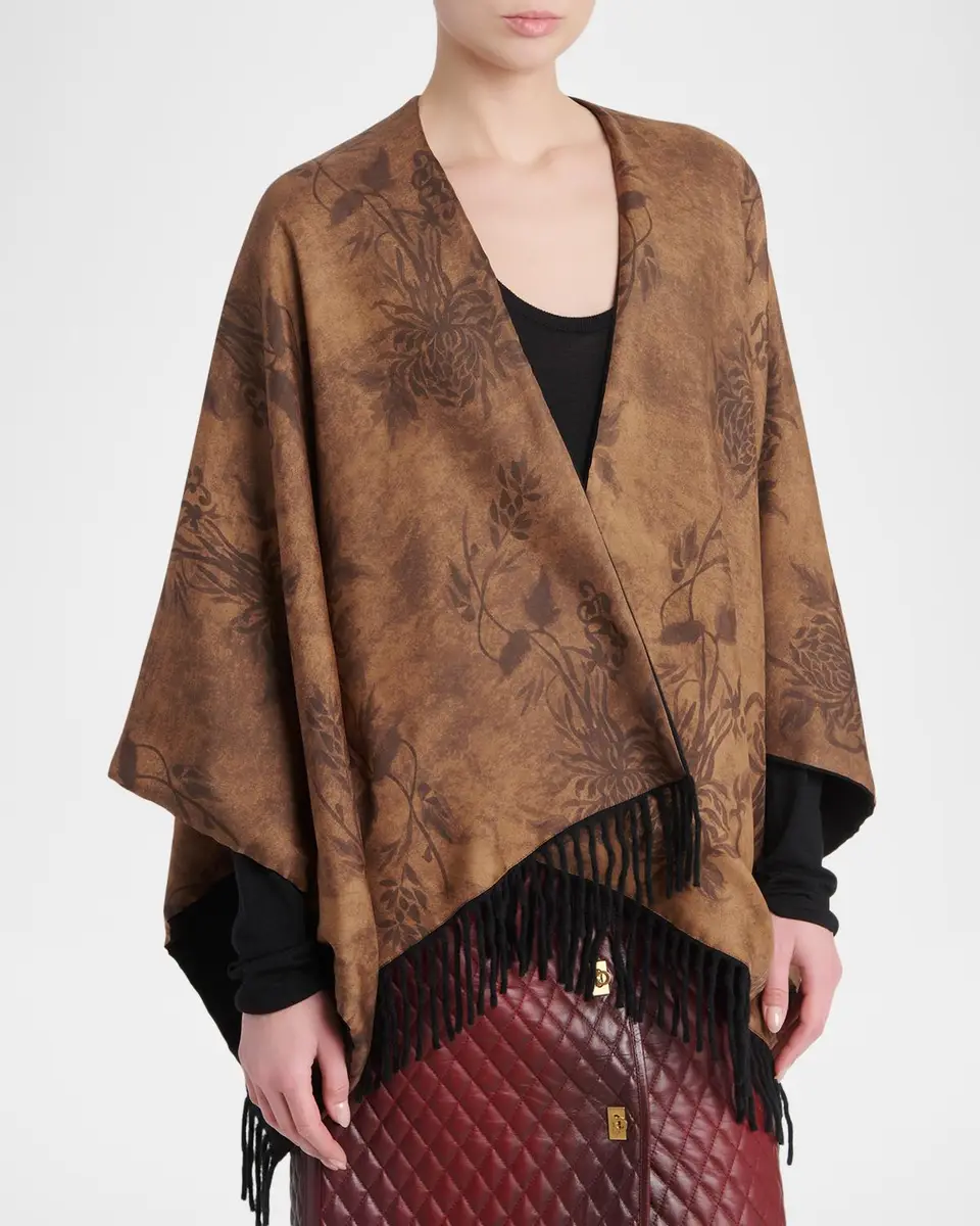 Ferragamo Floral Reversible Cashmere and Silk Cape | Thumbnail 4 Ferragamo Floral Reversible Cashmere and Silk Cape | Thumbnail 4