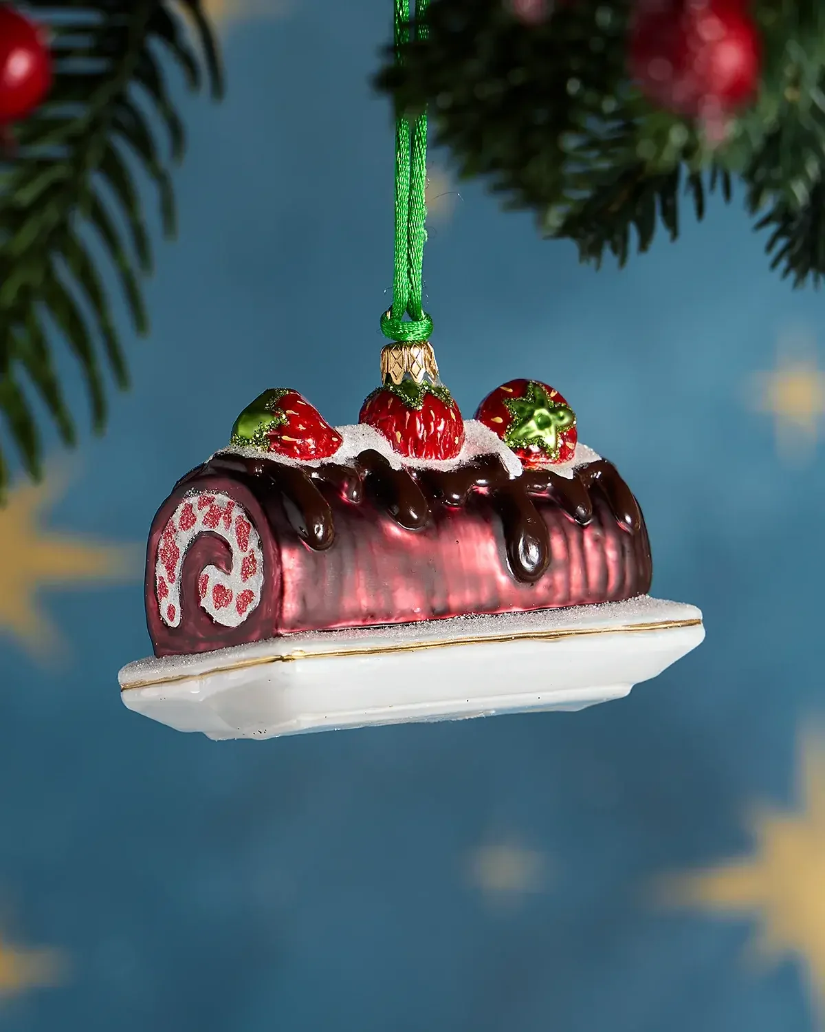 Exclusive Strawberry Chocolate Yule Log Christmas Ornament