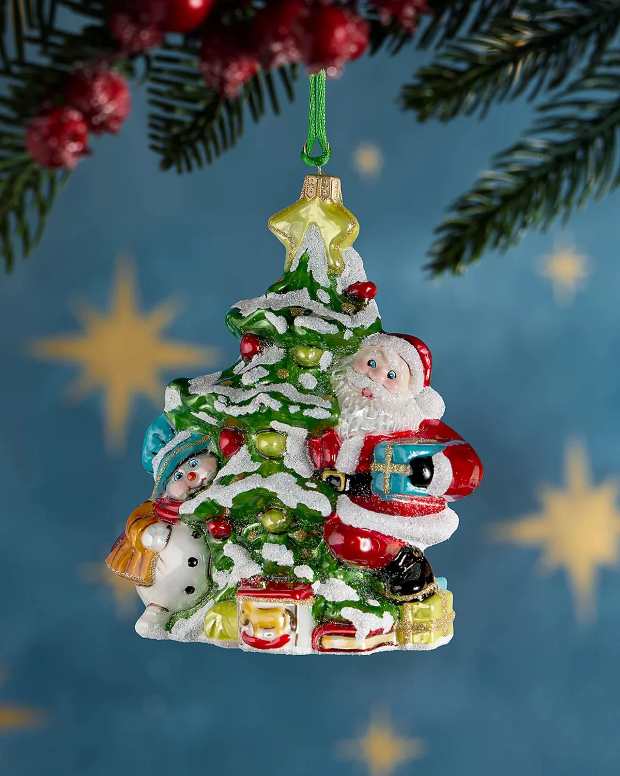 Exclusive Santa & Snowman with Tree Christmas Ornament