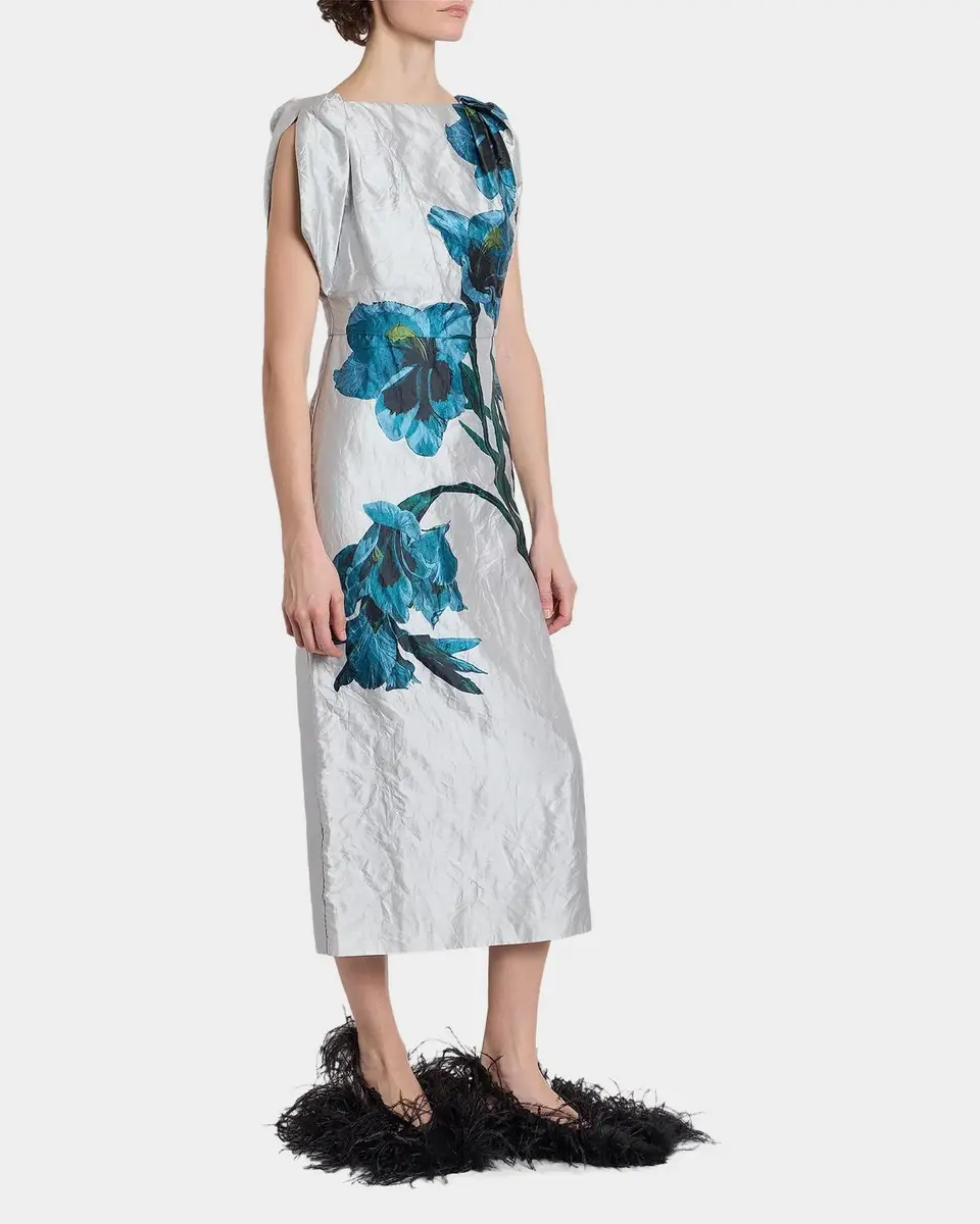 Erdem Floral Textured Satin Twisted-Shoulder Midi Dress | Thumbnail 5 Erdem Floral Textured Satin Twisted-Shoulder Midi Dress | Thumbnail 5
