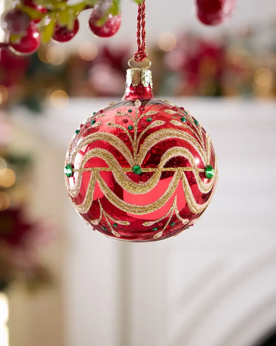 Exclusive Glitter-Embellished Shiny Oxblood Ball Christmas Ornament