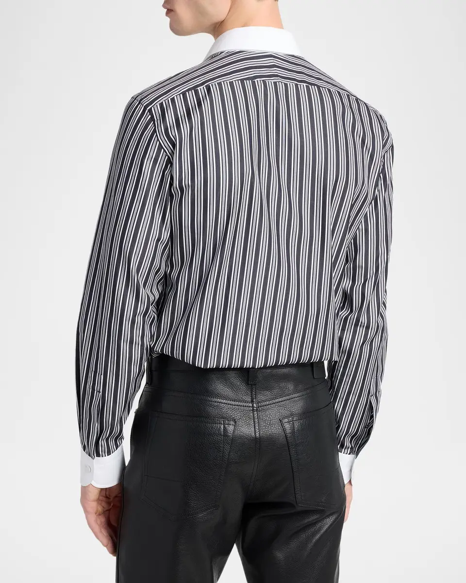 Tom Ford Men's Cotton Multi-Stripe Contrast-Trim Sport Shirt | Thumbnail 3 Tom Ford Men's Cotton Multi-Stripe Contrast-Trim Sport Shirt | Thumbnail 3