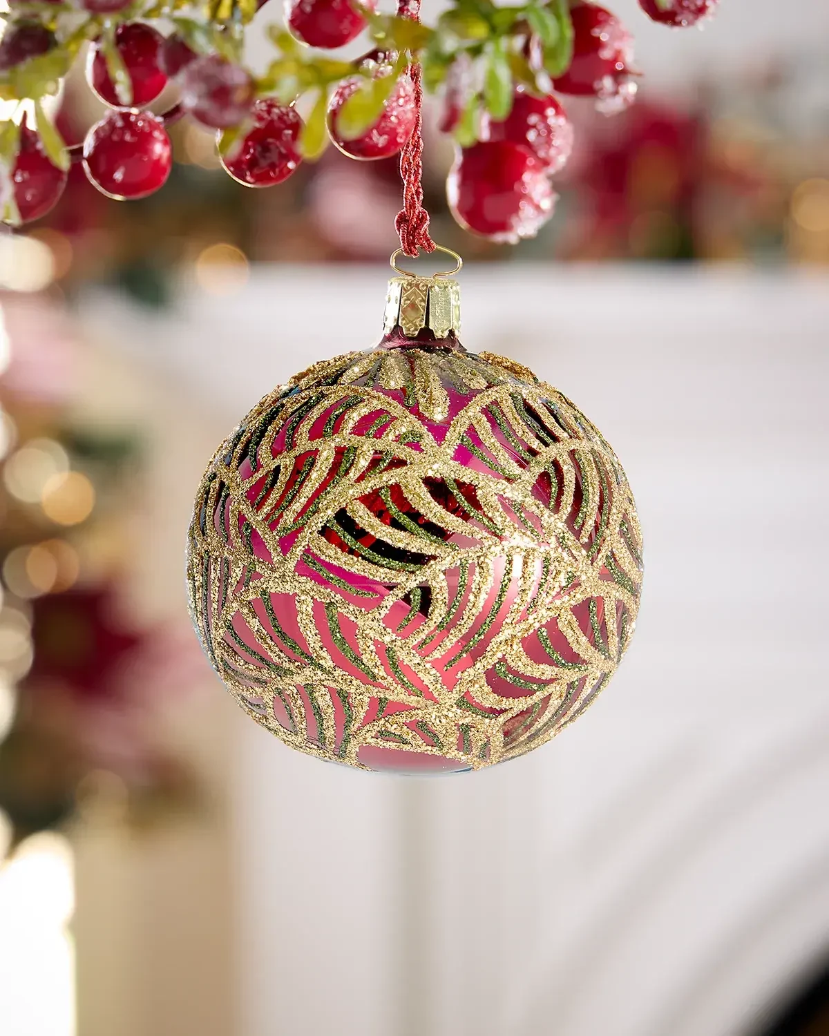 Exclusive Art Deco Shiny Oxblood Ball Christmas Ornament