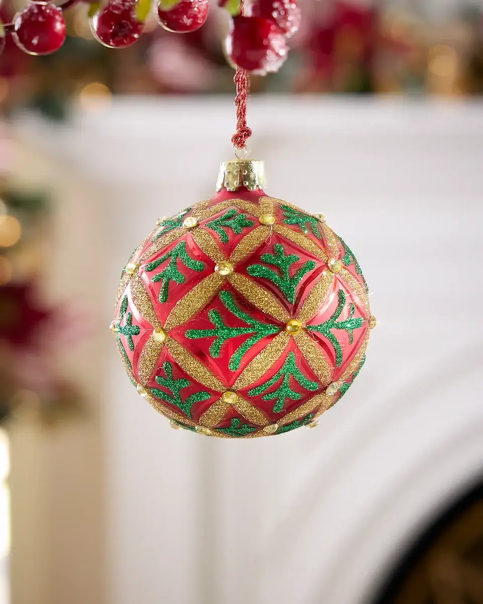 Exclusive Glitter Lattice on Matte Red Ball Christmas Ornament