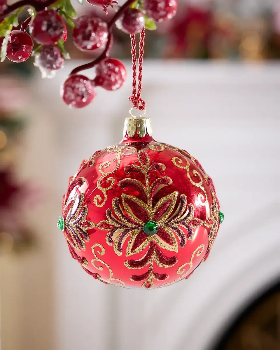 Exclusive Glitter-Embellished Shiny Red Ball Christmas Ornament