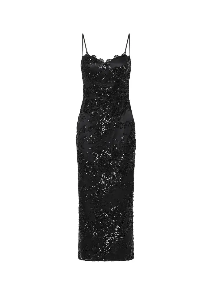 Rebecca Vallance Beau Sequin Lace Column Midi Dress
