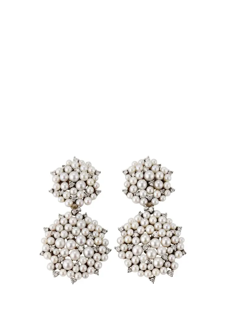 Lagrange 18K Pearl & Diamond Small Double-Dangle Earrings Lagrange 18K Pearl & Diamond Small Double-Dangle Earrings