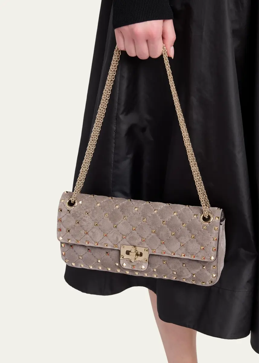 Valentino Garavani Quilted Rockstud Suede Shoulder Bag | Thumbnail 2 Valentino Garavani Quilted Rockstud Suede Shoulder Bag | Thumbnail 2