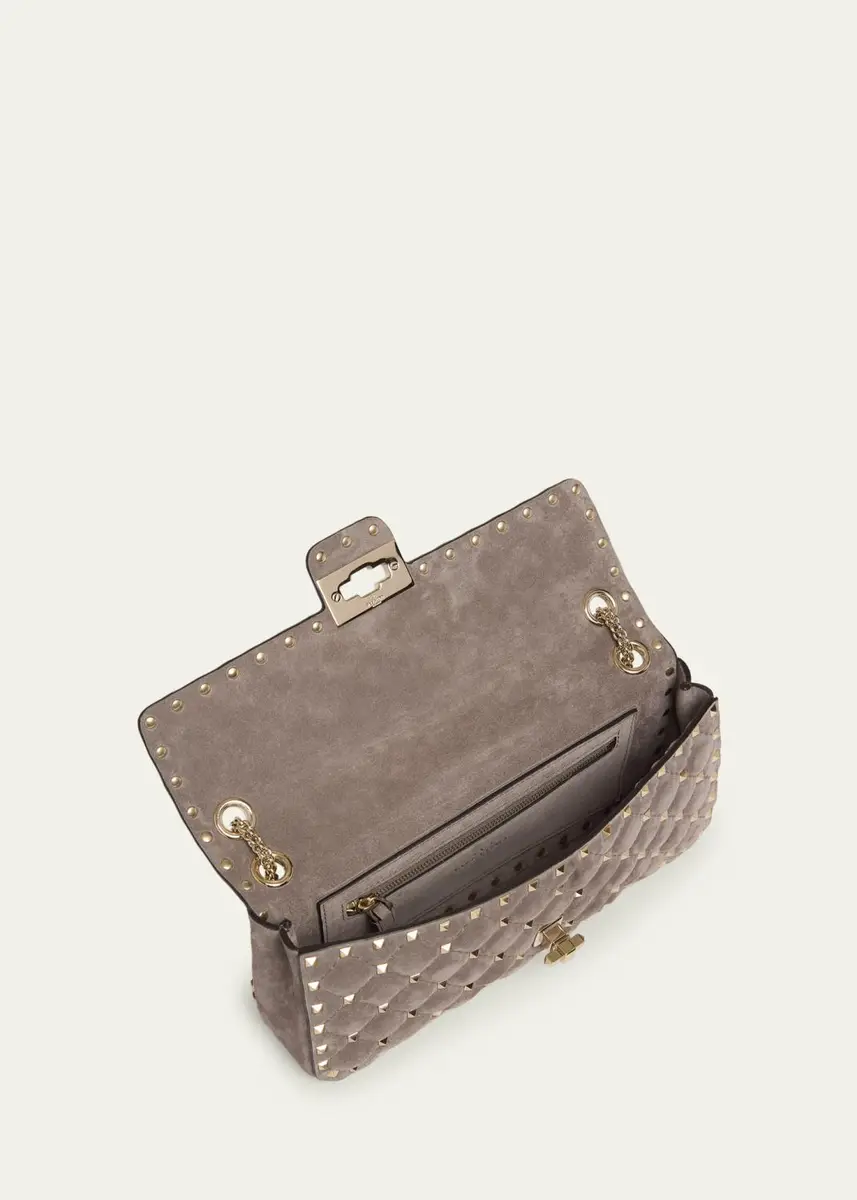 Valentino Garavani Quilted Rockstud Suede Shoulder Bag | Thumbnail 4 Valentino Garavani Quilted Rockstud Suede Shoulder Bag | Thumbnail 4