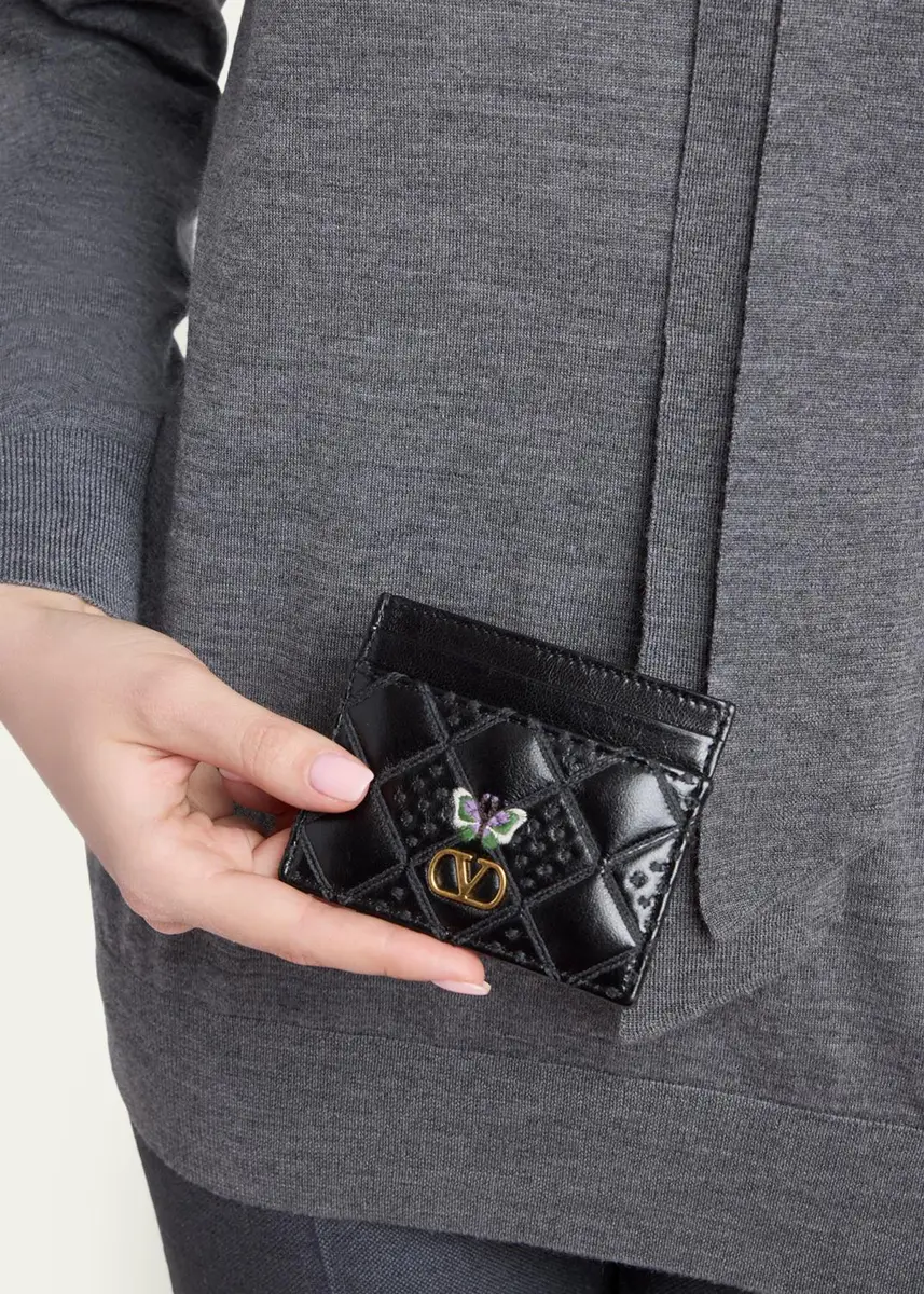 Valentino Garavani Butterfly-Embroidered Quilted Leather Card Holder | Thumbnail 2 Valentino Garavani Butterfly-Embroidered Quilted Leather Card Holder | Thumbnail 2