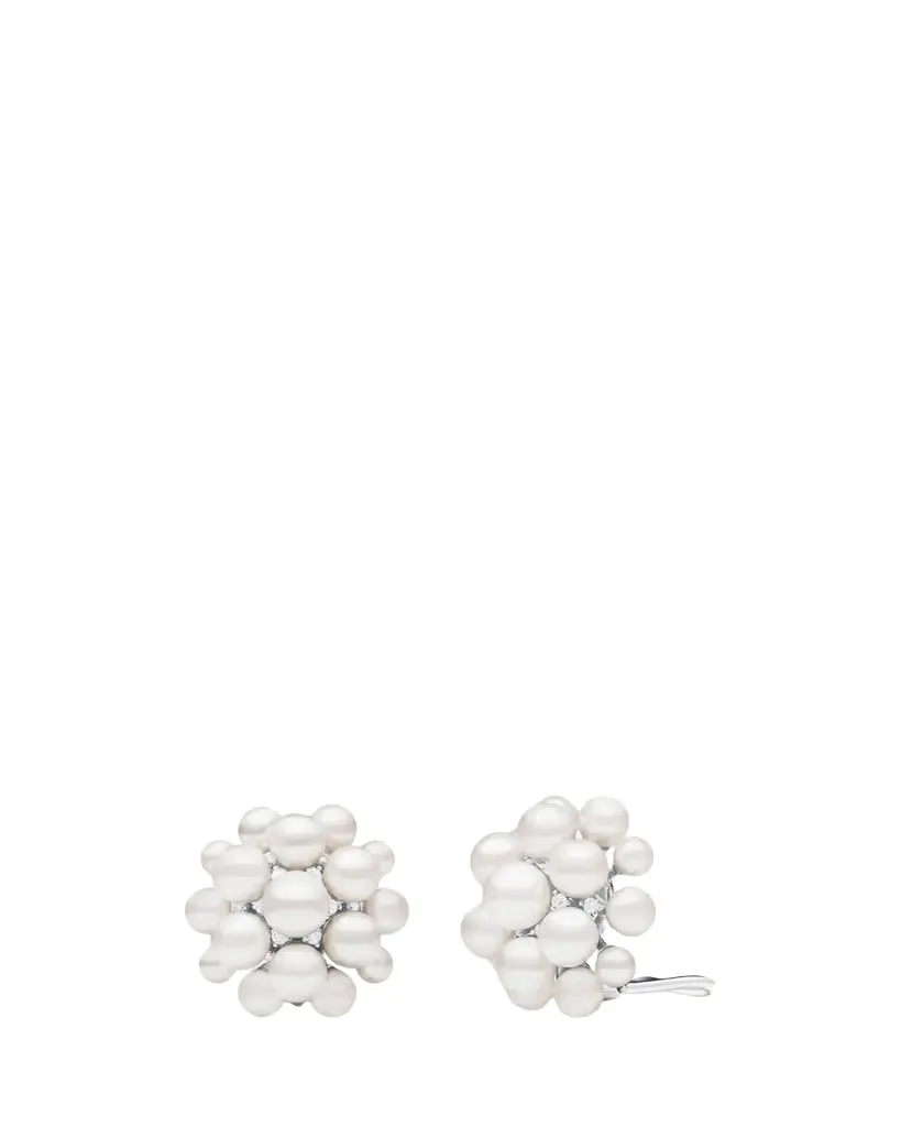 18K White Gold, 0.41 TCW Diamond & Pearl Stud Earrings 18K White Gold, 0.41 TCW Diamond & Pearl Stud Earrings