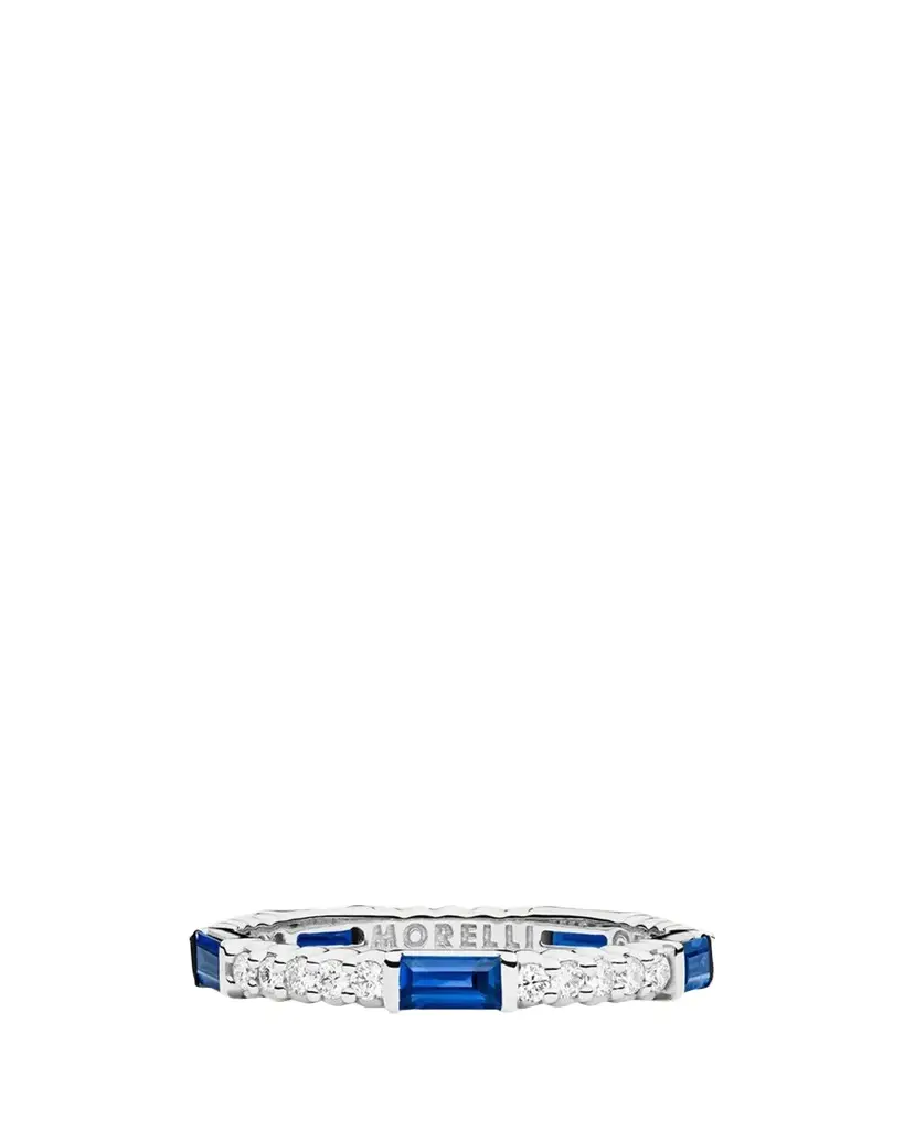 Paul Morelli Blue Sapphire & Diamond Pinpoint Baguette Ring in 18K White Gold | Image 1 Paul Morelli Blue Sapphire & Diamond Pinpoint Baguette Ring in 18K White Gold | Image 1