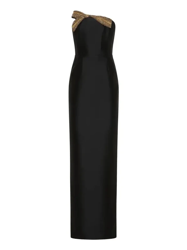 Rebecca Vallance Venus Strapless Bow-Embellished Column Gown