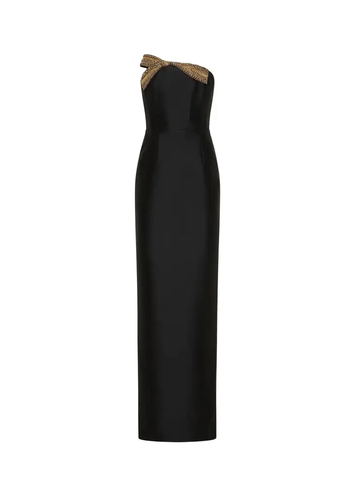 Rebecca Vallance Venus Strapless Bow-Embellished Column Gown