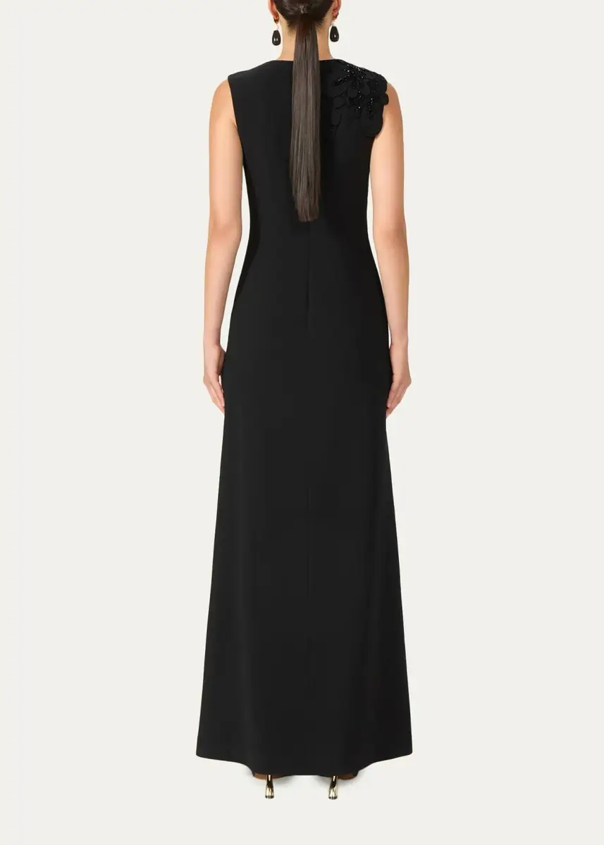 Costarellos Jevi Embellished V-Neck Crepe Sleeveless Column Gown | Thumbnail 3 Costarellos Jevi Embellished V-Neck Crepe Sleeveless Column Gown | Thumbnail 3