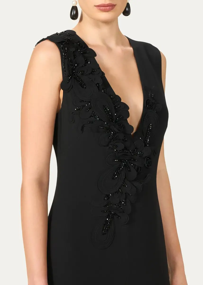 Costarellos Jevi Embellished V-Neck Crepe Sleeveless Column Gown | Thumbnail 4 Costarellos Jevi Embellished V-Neck Crepe Sleeveless Column Gown | Thumbnail 4