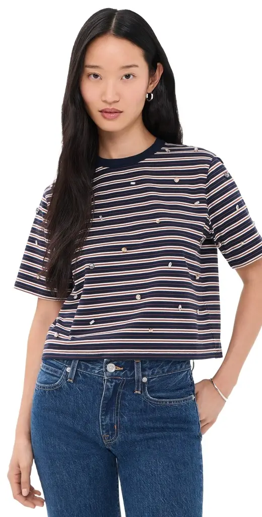 Veronica Beard Jean Sebastian Rhinestone Tee heritage navy multi | Image 1 Veronica Beard Jean Sebastian Rhinestone Tee heritage navy multi | Image 1