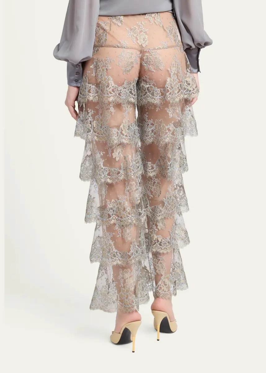 Valentino Garavani Metallic Lace Ruffle Straight-Leg Pants | Thumbnail 3 Valentino Garavani Metallic Lace Ruffle Straight-Leg Pants | Thumbnail 3