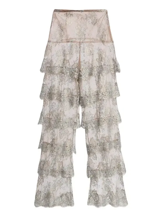 Metallic Lace Ruffle Straight-Leg Pants Metallic Lace Ruffle Straight-Leg Pants