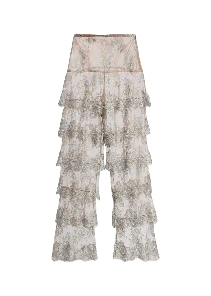 Valentino Garavani Metallic Lace Ruffle Straight-Leg Pants | Image 1 Valentino Garavani Metallic Lace Ruffle Straight-Leg Pants | Image 1