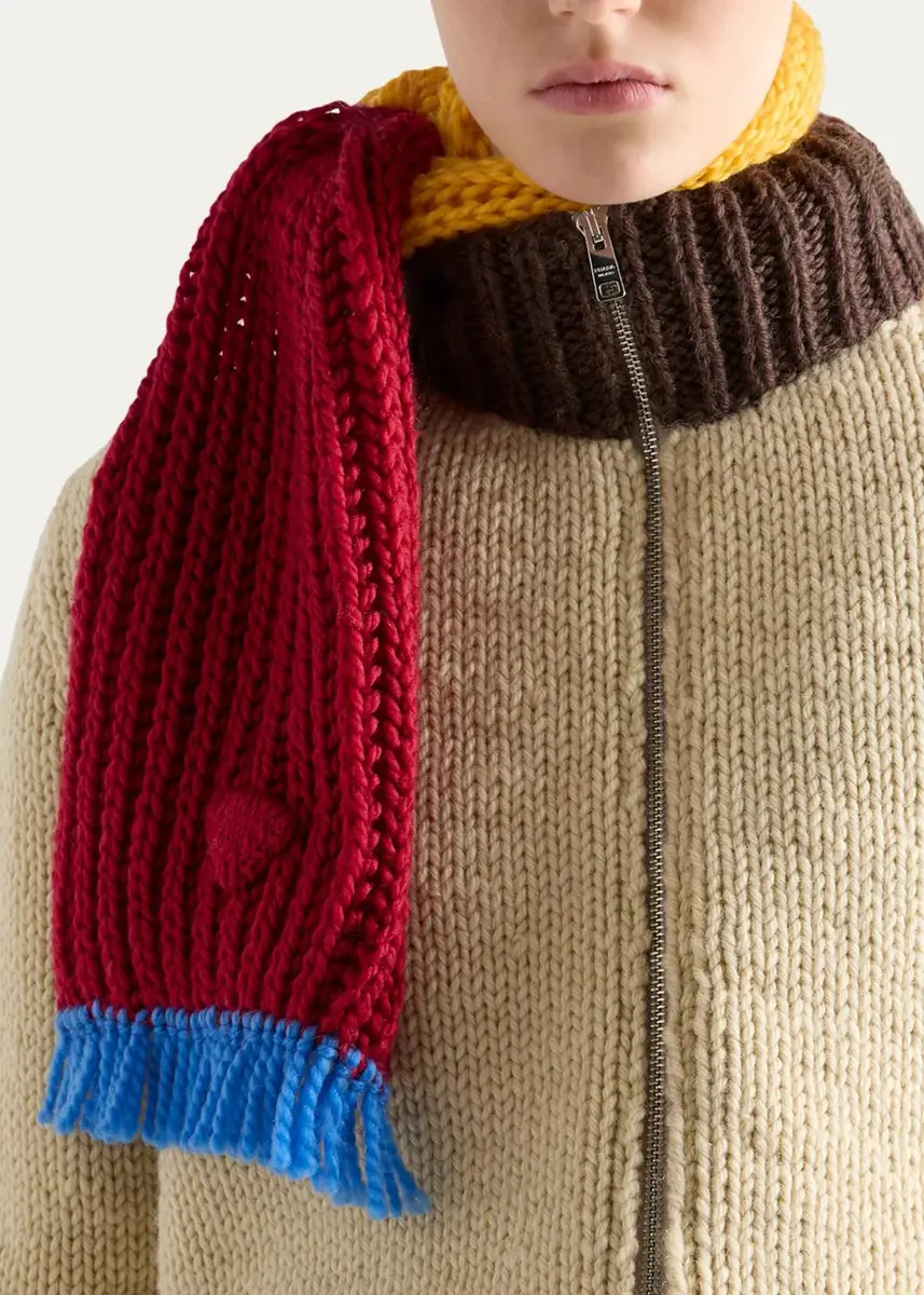 Prada Colorblock Rib-Knit Wool Scarf | Thumbnail 2