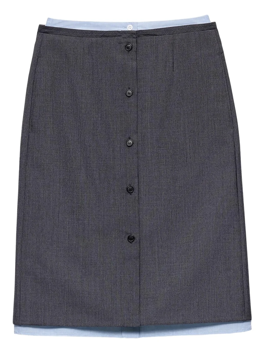Prada Layered Button-Front Tailored Skirt