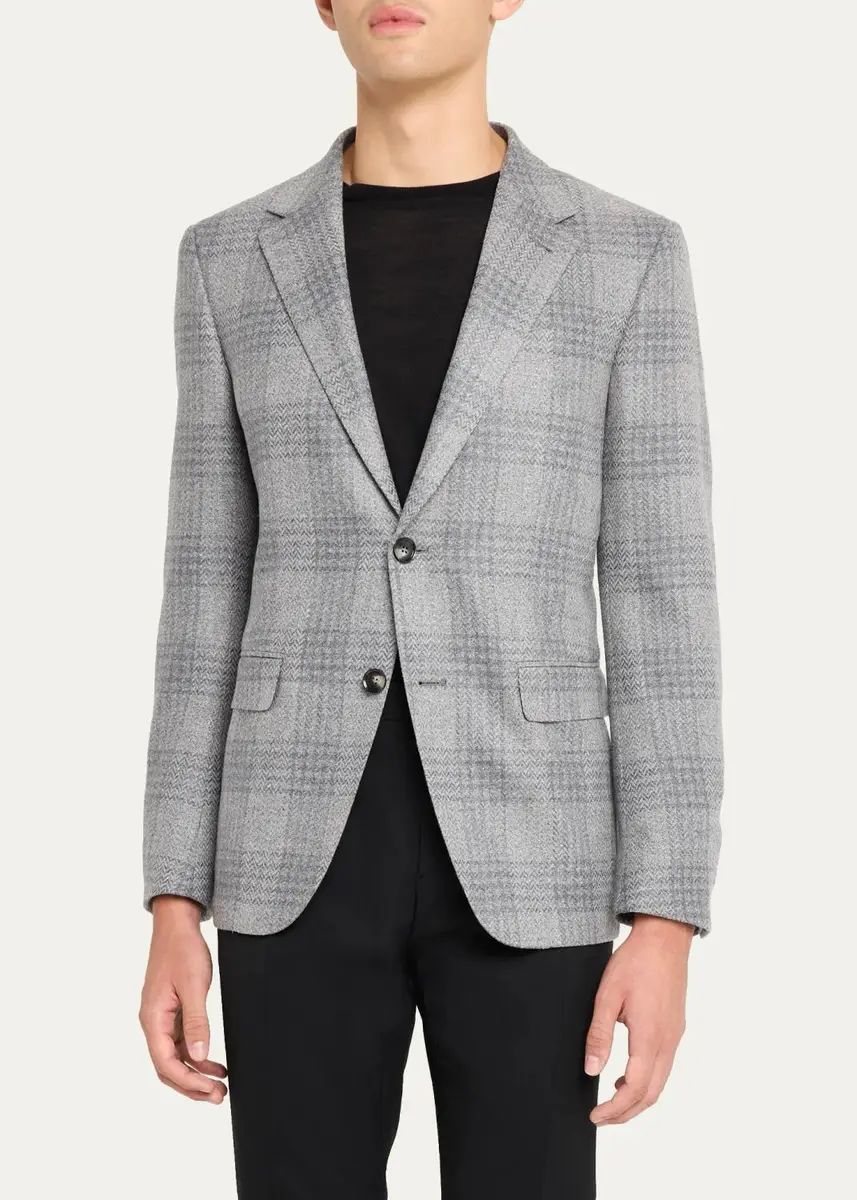 Zegna Men's Oasi Cashmere Plaid Single-Breasted Sport Coat | Thumbnail 4 Zegna Men's Oasi Cashmere Plaid Single-Breasted Sport Coat | Thumbnail 4