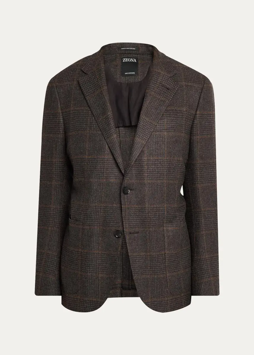 Zegna Men's Oasi Cashmere Plaid Single-Breasted Sport Coat | Thumbnail 6 Zegna Men's Oasi Cashmere Plaid Single-Breasted Sport Coat | Thumbnail 6