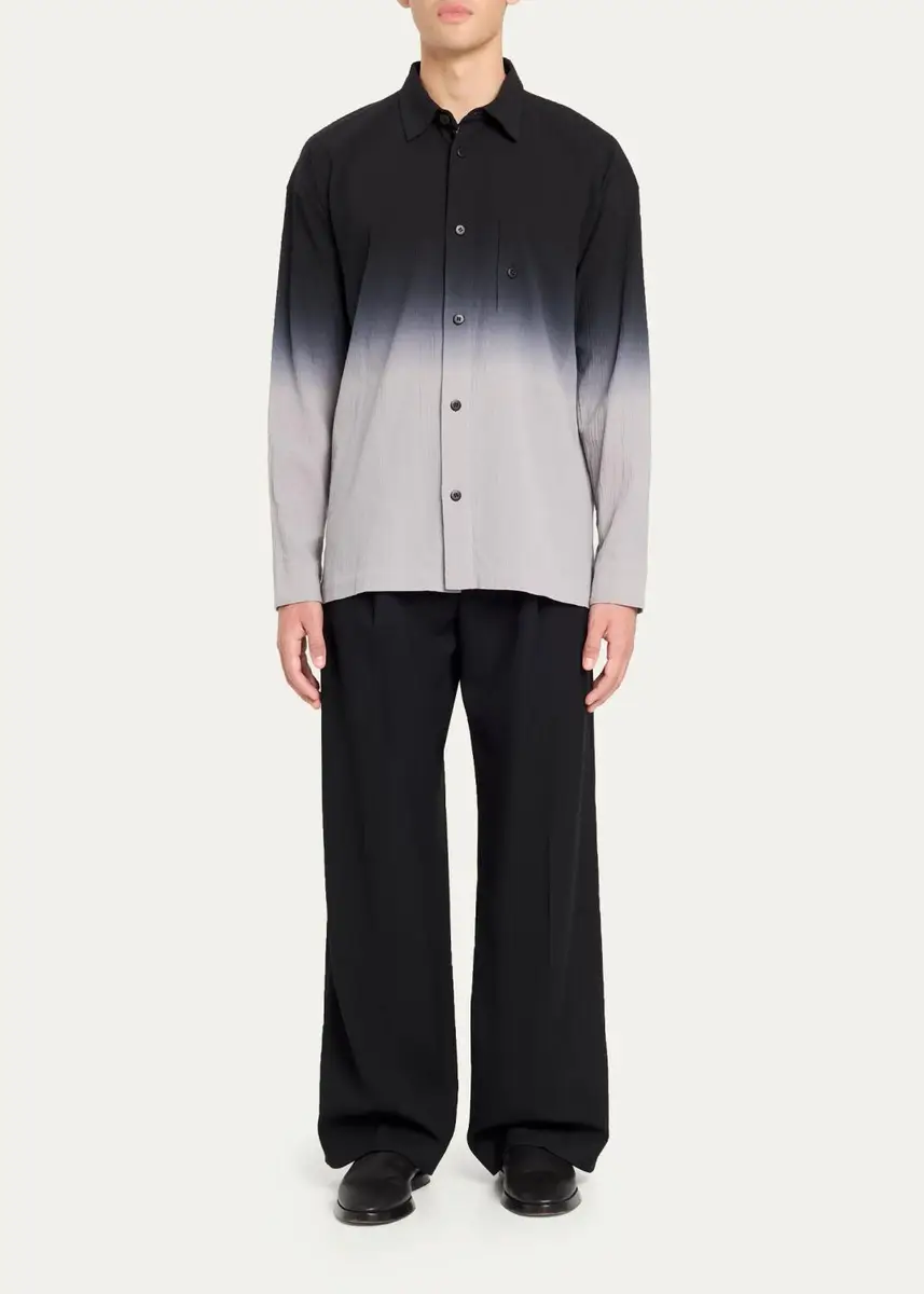 IM MEN Men's Textured Cotton Drip Degrade Button-Down Shirt | Thumbnail 2 IM MEN Men's Textured Cotton Drip Degrade Button-Down Shirt | Thumbnail 2