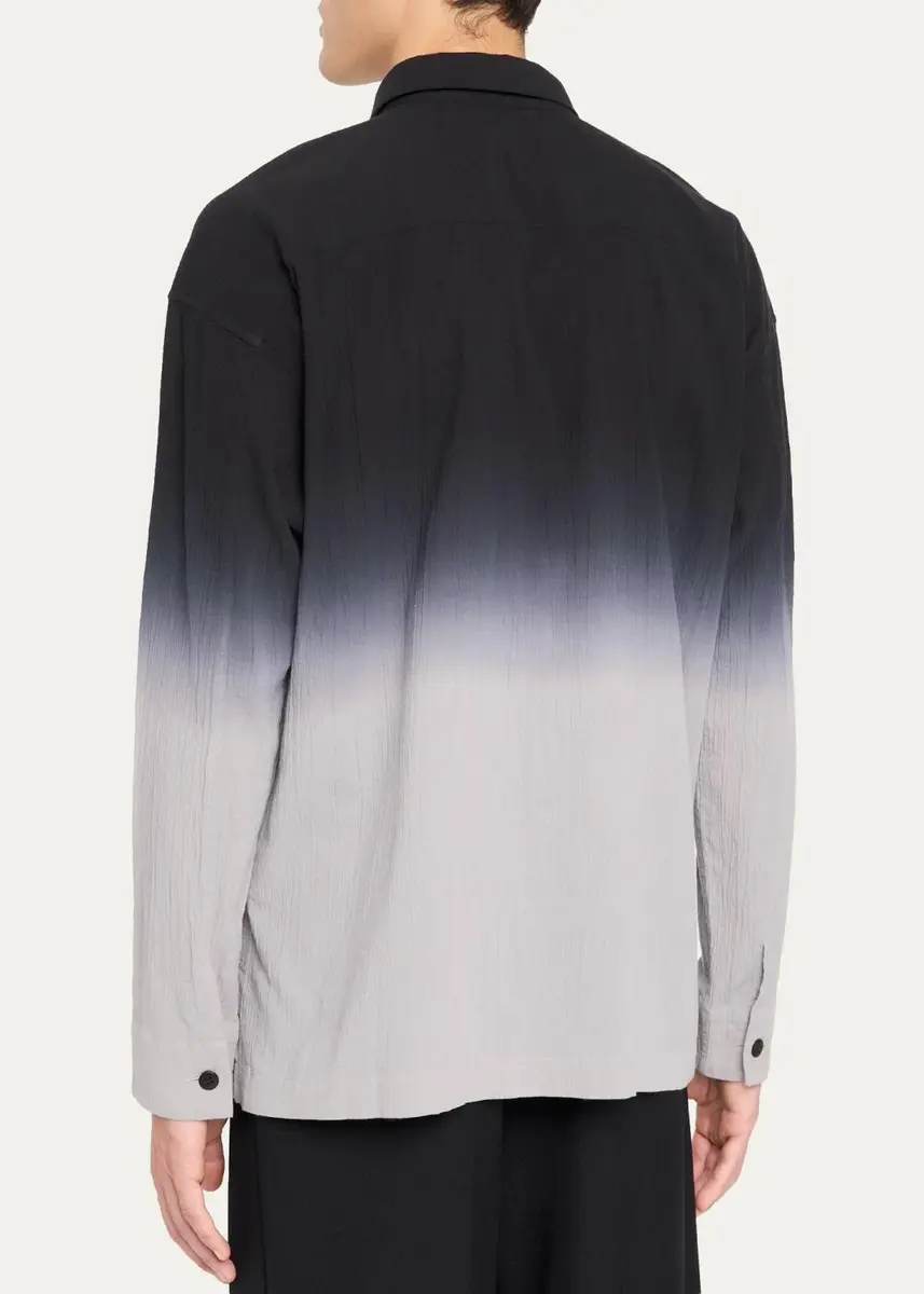 IM MEN Men's Textured Cotton Drip Degrade Button-Down Shirt | Thumbnail 3 IM MEN Men's Textured Cotton Drip Degrade Button-Down Shirt | Thumbnail 3