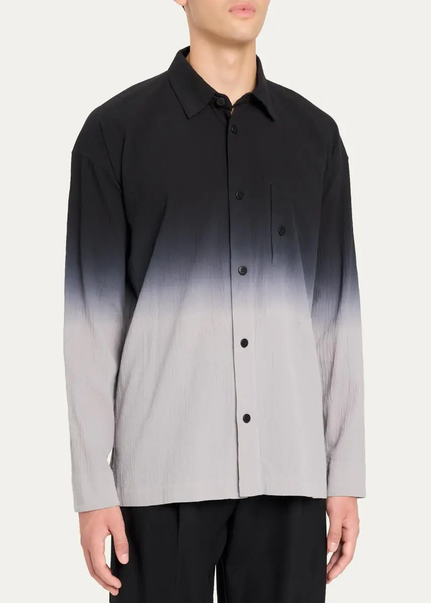 IM MEN Men's Textured Cotton Drip Degrade Button-Down Shirt | Thumbnail 4 IM MEN Men's Textured Cotton Drip Degrade Button-Down Shirt | Thumbnail 4