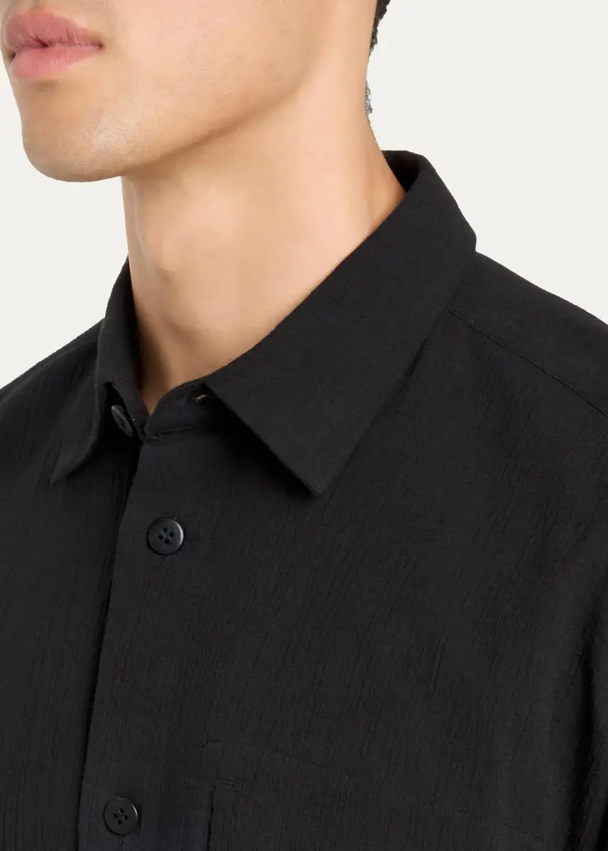 IM MEN Men's Textured Cotton Drip Degrade Button-Down Shirt | Thumbnail 5 IM MEN Men's Textured Cotton Drip Degrade Button-Down Shirt | Thumbnail 5