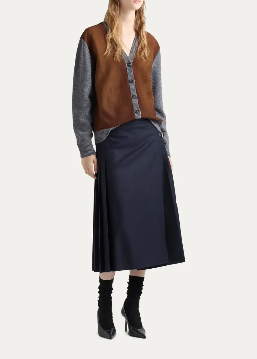 Prada Suede & Wool Knit V-Neck Cardigan | Thumbnail 2 Prada Suede & Wool Knit V-Neck Cardigan | Thumbnail 2