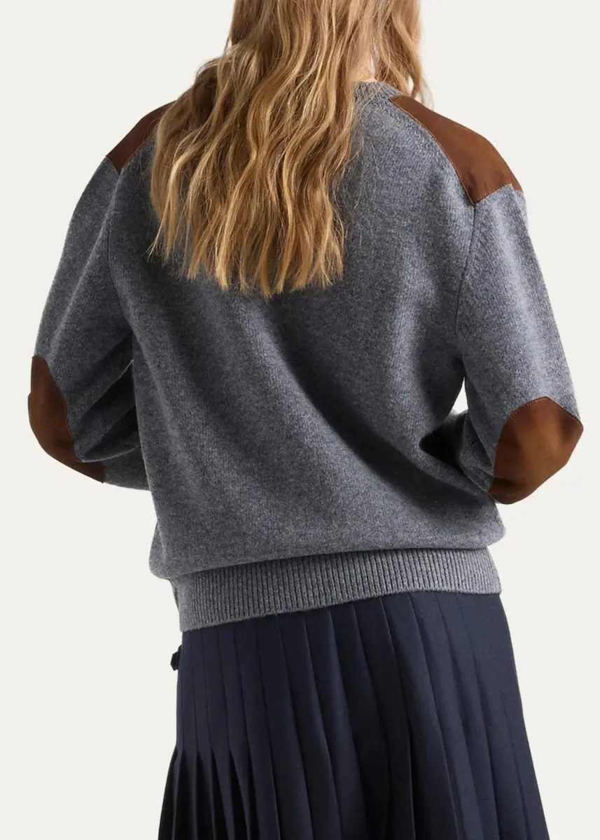 Prada Suede & Wool Knit V-Neck Cardigan | Thumbnail 3 Prada Suede & Wool Knit V-Neck Cardigan | Thumbnail 3