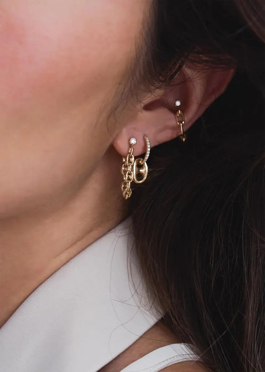 Zoë Chicco 14K Small Puffed Mariner Chain Diamond Earrings | Thumbnail 2 Zoë Chicco 14K Small Puffed Mariner Chain Diamond Earrings | Thumbnail 2